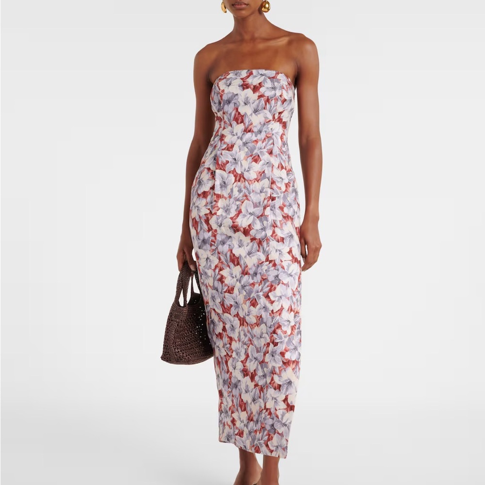 Posse Dress Rosalie Floral‎ Linen Strapless Vintage Retro Midi Maxi Sz L US 8